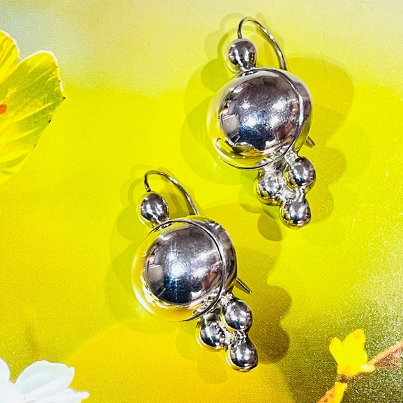 925 STERLING SILVER MEXICO DOME OVAL EARRINGS PUFFY ORB DANGLE DROP BEADED STUD - Picture 4 of 8